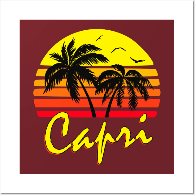 Capri Italy Retro Sunset Wall Art by Nerd_art